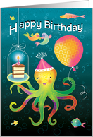 Happy Birthday Octopus Chocolate Cake Slice card