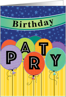 Invitation Birthday Party Colorful Floating Balloons Banners Stars card