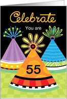 Celebrate Birthday Bright Party Hats Custom Age fifty-five card