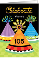 Celebrate Birthday Bright Party Hats Custom Age One Hundred Five 105 card