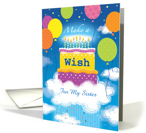 Sister Happy Birthday Cake Make a Wish Custom card (1538990)