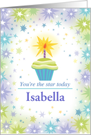 Happy Birthday Cup Cake Star Custom Name I card