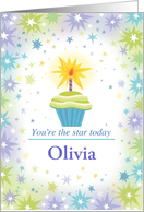 Birthday Cupcake with Stars Custom Olivia O card