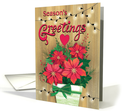 Season's Greetings Rustic Poinsettias Christmas Lights Business card