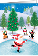 Cute Santa Penguins Merry Christmas Snow Scene card