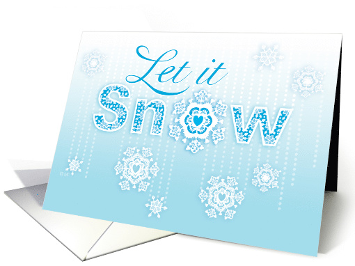 Hand Lettered Let It Snow Blue Christmas White Lace Snowflakes card