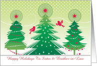 Sister and Brother-in-Law Happy Holidays Tree Birds Personalize card