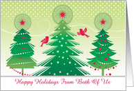 From Both Of Us Happy Holidays Christmas Trees Red Birds card