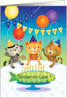Sister-in-Law Happy Birthday Cats Feline fish Cake card
