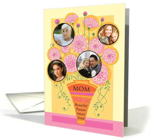 Mother's Day Floral Vase for Mom Pink Custom Photo from Daughter card