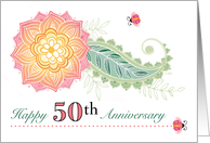50th Wedding Anniversary Flower Paisley Lady Bugs Fifty card