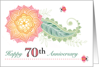 70th Wedding Anniversary Flower Paisley Lady Bugs Seventy card
