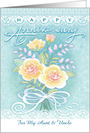 Happy Anniversary Floral Bouquet Lace Rose for Aunt and Uncle card