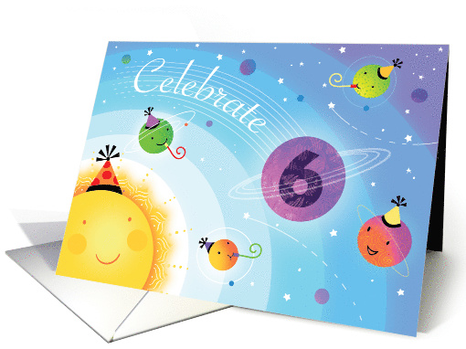 6th Happy Birthday Planets Sun Universe Party Hat Six year card