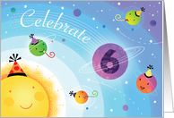 6th Happy Birthday Planets Sun Universe Party Hat Six year card