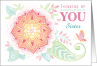Thinking of You friend Mandala Flower Butterfly Custom Name card