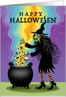 Halloween Witch Brewing Cauldron Spiders Eyeballs Candy card