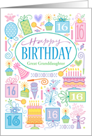 16th Birthday Birthday Cake Presents Balloon Great Granddaughter card