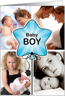 Birth Announcement Baby Boy Blue Balloon Custom Photo card