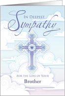 Sympathy Cross Blue Pastel Clouds Religious Loss of Brother card