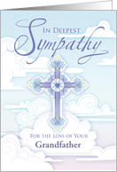 Sympathy Cross Blue Pastel Clouds Religious Loss of Grandfather card