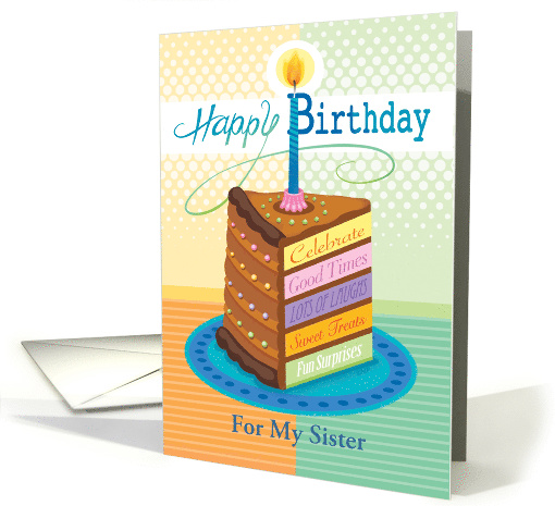 For Sister Happy Birthday Chocolate Cake Slice Candle card (1630040)