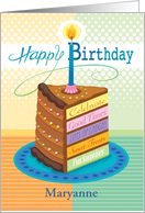 For M Name Happy Birthday Chocolate Cake Slice Candle card