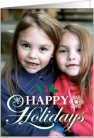 Far Apart Happy Holidays Holly and Lace Snowflakes Custom Photo card