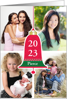 Custom Name 2023 Holiday Christmas Bell 4 Custom Photos card