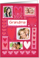 Grandma 4 Custom Photos Valentine Decorative Hearts Pink Red card