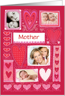 Mother 4 Custom Photos Valentine Decorative Hearts Pink Red card