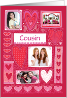 Cousin 4 Custom Photos Valentine Decorative Hearts Pink Red card