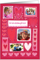 Granddaughter 4 Custom Photos Valentine Decorative Hearts Pink Red card
