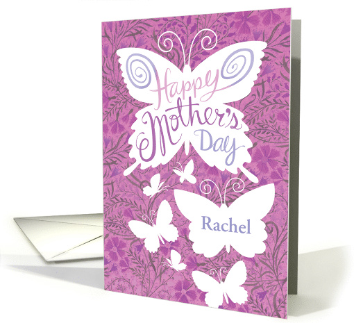Custom Name R Mother's Day Butterfly Floral card (1681692)