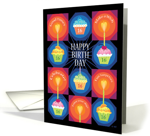 Sweet 16 Happy Birthday Cupcakes Treats Heart Candles card (1688220)