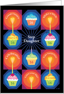Sweet 16 Step Daughter Happy Birthday Cupcakes Treats Heart Candles card