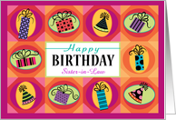 Sister in Law Happy Birthday Colorful Presents Party Hats card