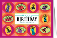 Father in Law Happy Birthday Colorful Presents Party Hats card