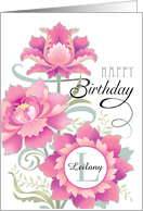 Custom Name L Monogram Happy Birthday Colorful Pink Peony Floral card