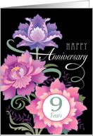 9 Year Wedding Anniversary Pink Romantic Peonies card