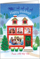 From All of Us 4 Custom Photos Happy Holidays Red House Santa Reindeer card