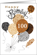 100th Happy Birthday Animal Pattern Balloon Leopard Zebra Tiger card