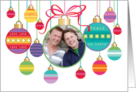 Custom Photo Colorful Merry Christmas Ornaments on White card