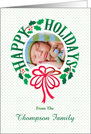 Custom Christmas Photo Typography Happy Holidays Wreath card