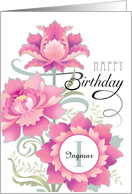 Custom Name I Monogram Happy Birthday Colorful Pink Peony Floral card