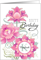 Custom Name K Monogram Happy Birthday Colorful Pink Peony Floral card