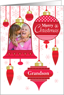 Grandson Photo Red Retro Ornaments with Stars and stripe card