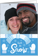 Photo Let It Snow Blue Christmas Scarf And Mittens card