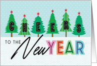 Happy New Year Cheers Christmas Tree Typography card