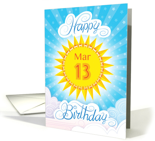 March 13th Birthday Yellow Blue Sun Stars And Clouds card (1721728)